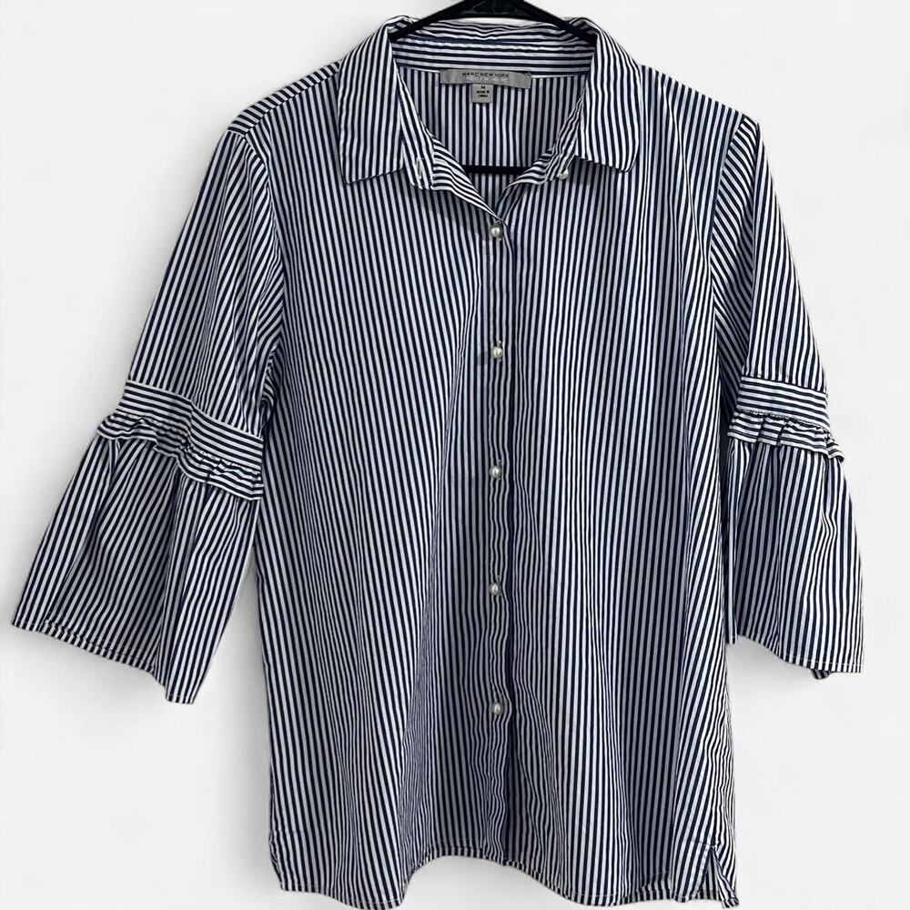 Marc New York Striped Button-Up with Pearl Accents
